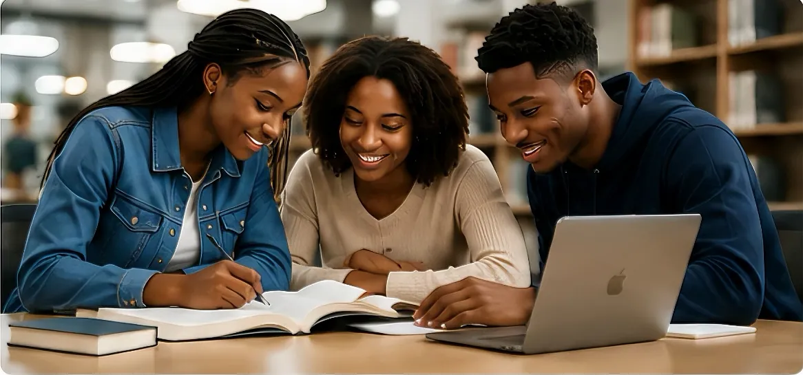 Infinites studying together in a library